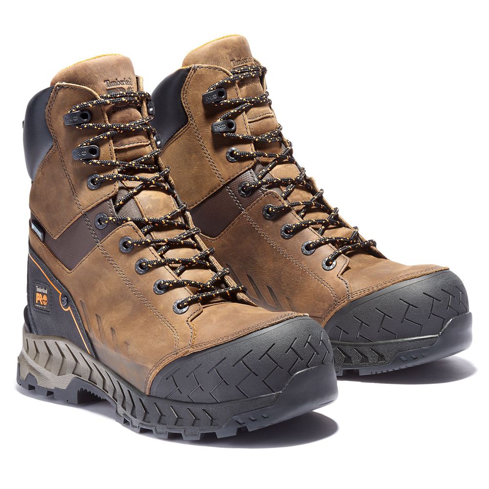 Timberland Pro Μποτακια Ανδρικα Καφε/Μαυρα - Work Summit 8-Inch Waterproof Composite-Toe Work - Gree